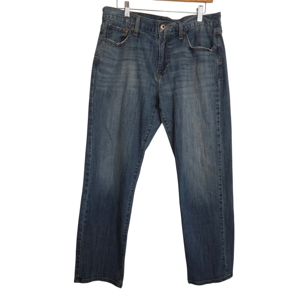 Lucky Brand 34x30 Original Straight Medium Blue Distressed Denim Jeans